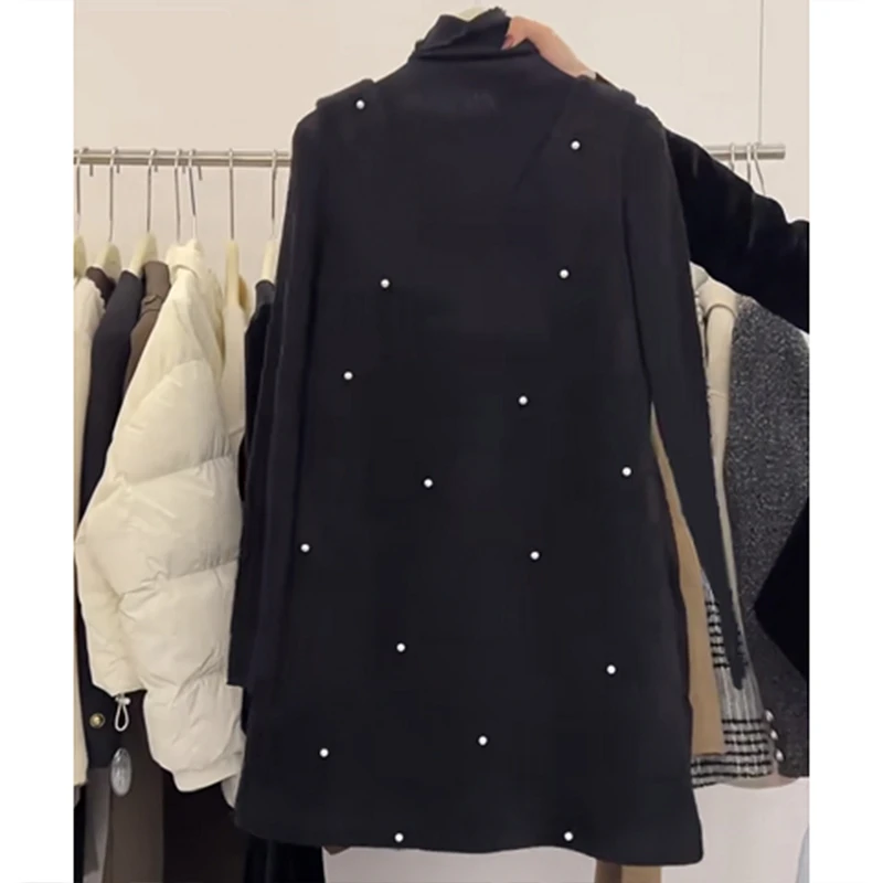 春季穿搭一整套女2025新款韩高领打底衫显瘦宽松波点背带裙两件套