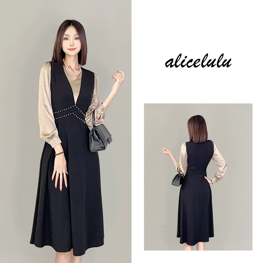 5 alicelulu“香槟夜宴”连衣裙时髦层次优雅钉珠S1034280D