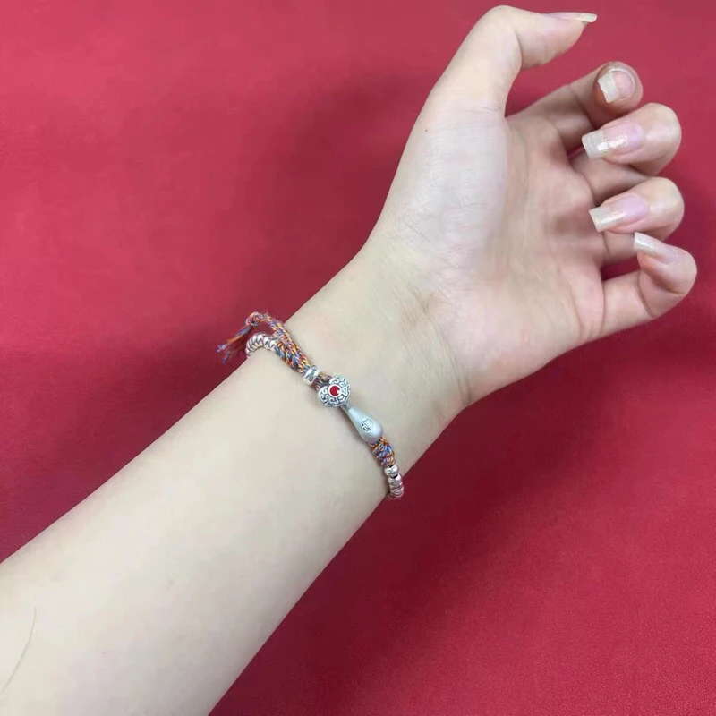 银手链999足银如意纯银手串本命年手编绳网红款送女朋友情人节礼