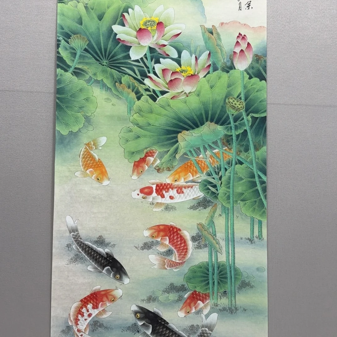 国画精品工笔四尺竖幅连年有余贾敏