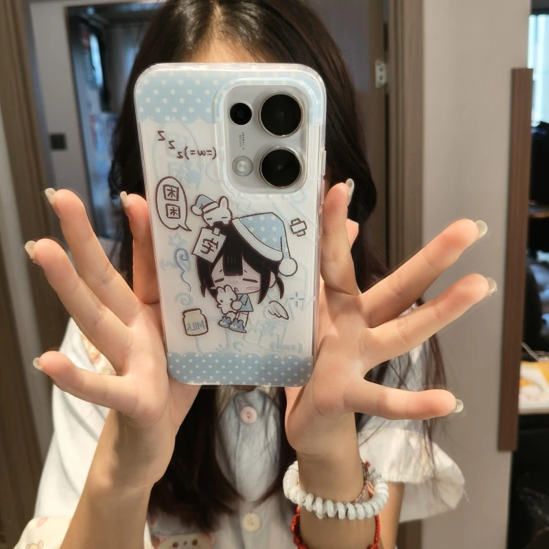 奥菲顿可爱犯困女孩适用iPhone17大孔手机壳华为vivo小米15oppo套