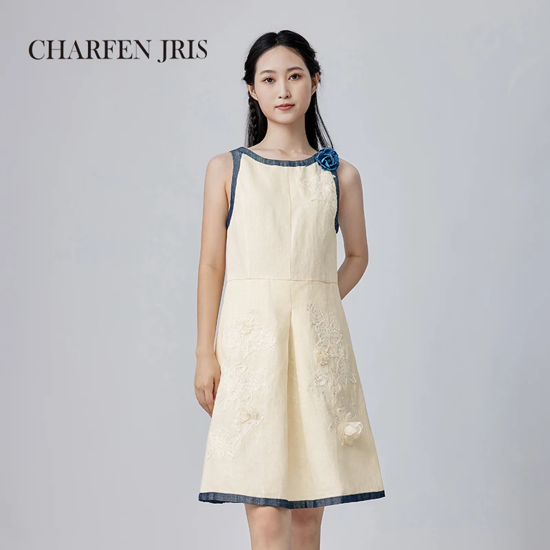 CHARFEN朝峰夏季新款优雅复古刺绣连衣裙FJF2D685-6505G