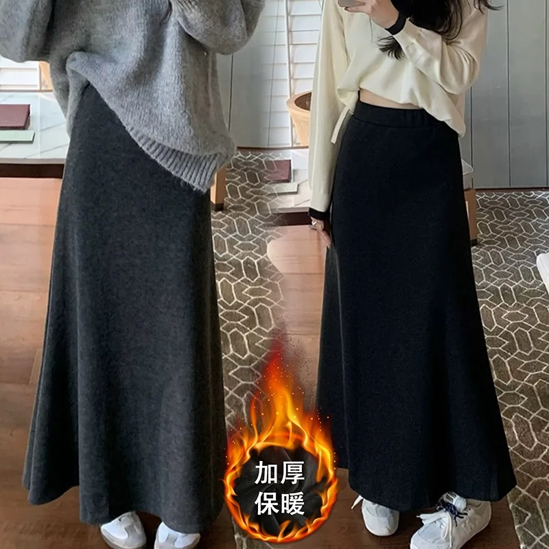 孕妇装半身裙新款复古高腰设计女秋冬感糯米加绒鱼尾裙子显瘦开叉