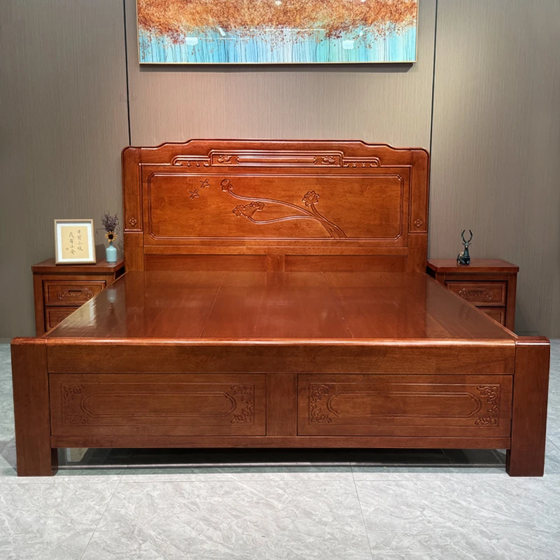 【并蒂芙蓉】新中式古典雕花实木床榫卯结构