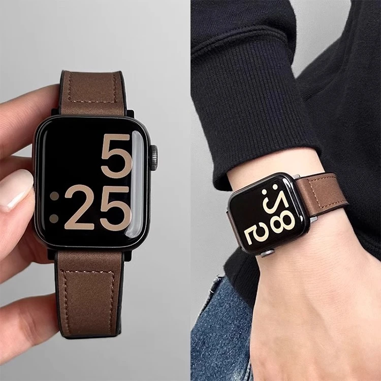 适用于applewatch10表带苹果S987真皮磁吸扣iwatch Ultra男女高级