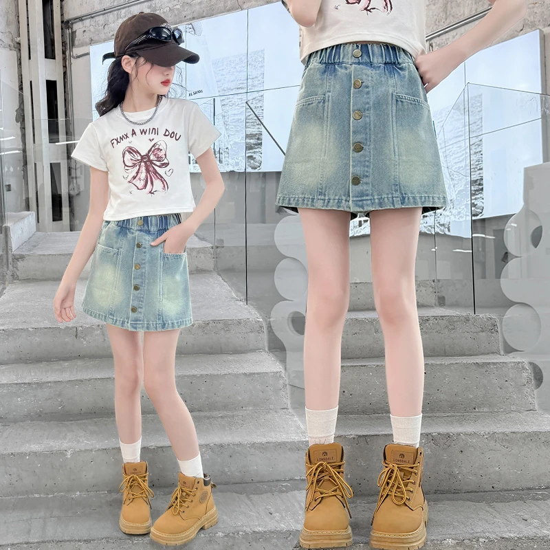 2025女童牛仔裤夏季薄款儿童裤子时尚洋气短裤裙裤夏装新款中大童