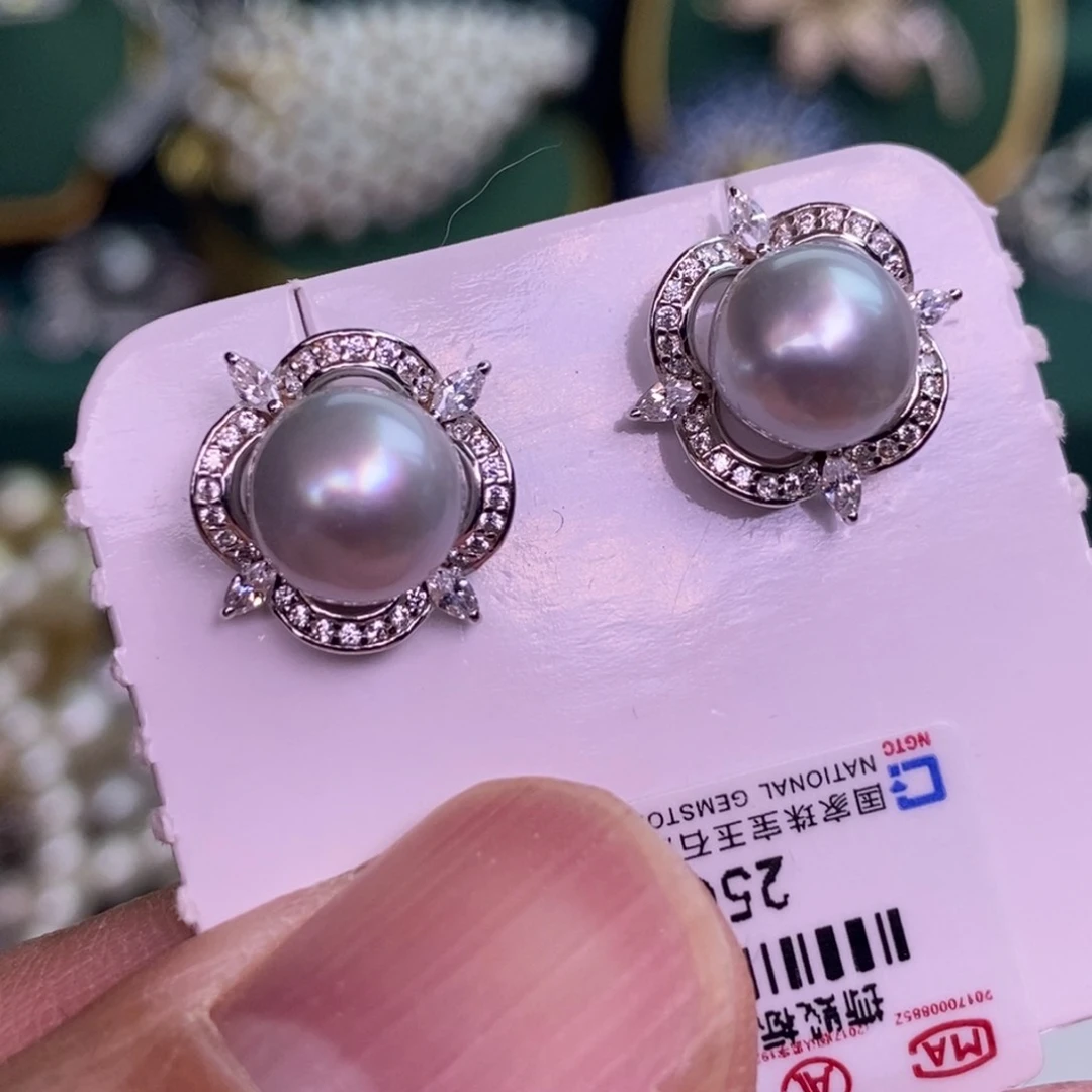 银S925镶嵌耳饰海水珍珠