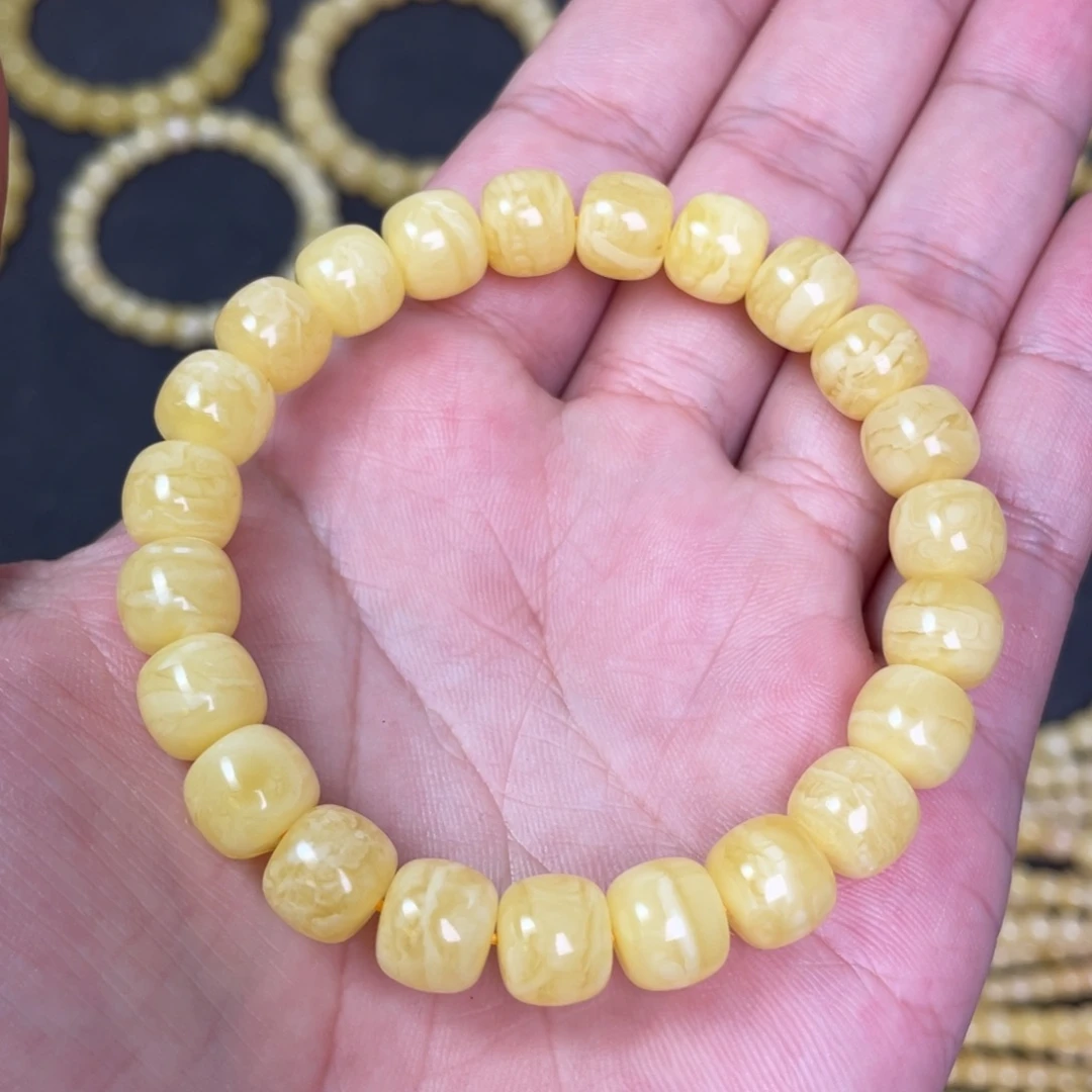 蜜蜡未镶嵌裸石虎皮纹蜜蜡手串9.5mm