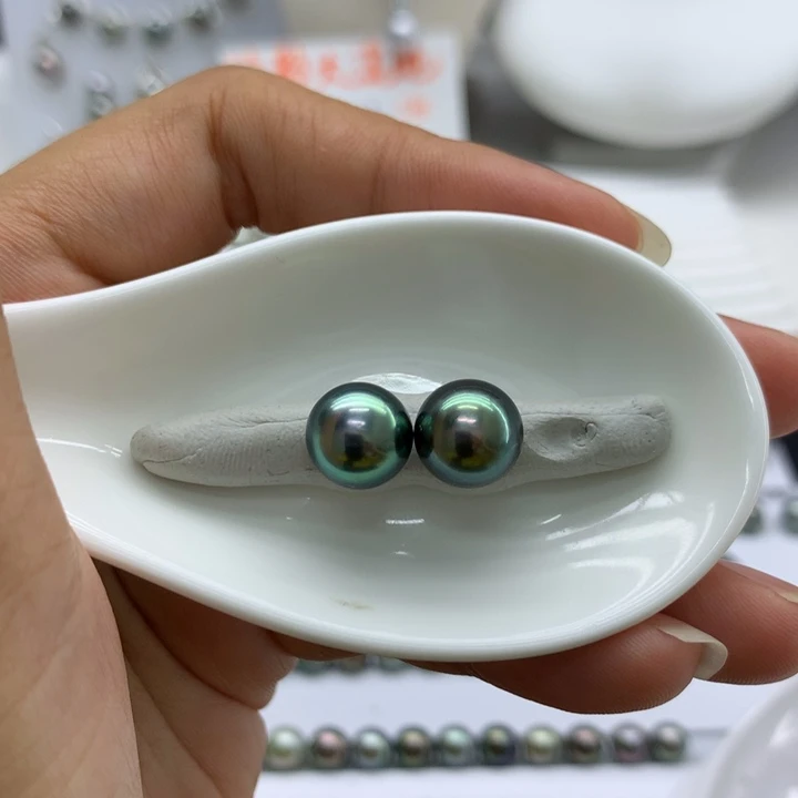 海水珍珠裸珠宝石绿10+对珠