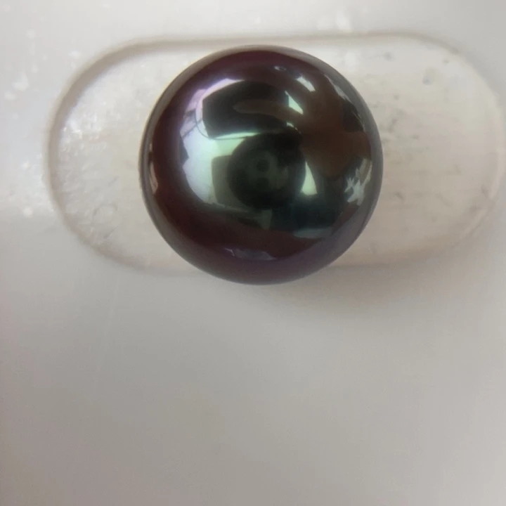 海水珍珠裸珠未镶嵌13.8mm大溪地紫皮绿心镜面光