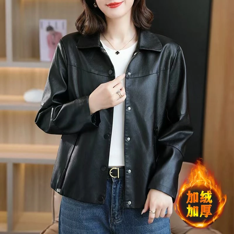 【气质女人专属】海宁短款2025春秋季皮衣外套女新款显瘦百搭上衣