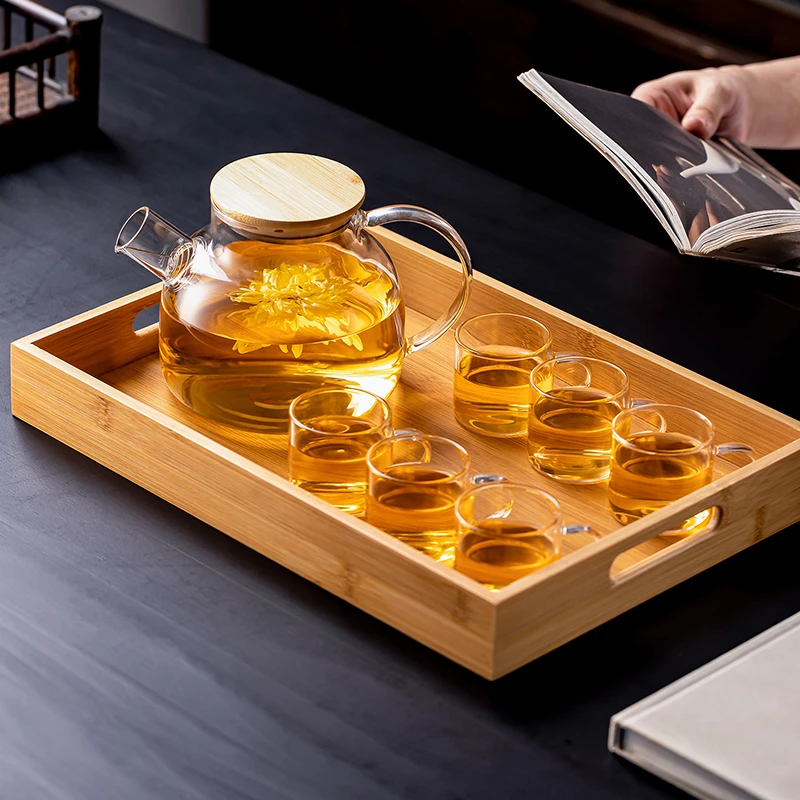 简约风耐热冷水壶茶室家用待客透明玻璃带盖大容量茶壶茶杯茶盘