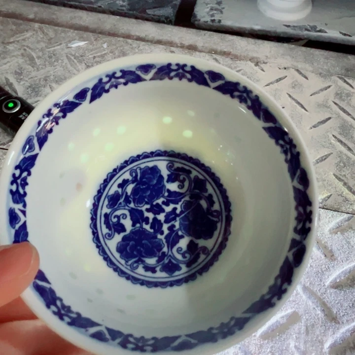 青花玲珑5寸饭碗牡丹花