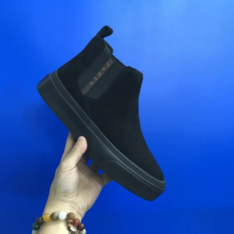 2025冬季新款时尚休闲鞋男高帮鞋加绒一脚蹬磨砂皮男鞋潮时尚简约