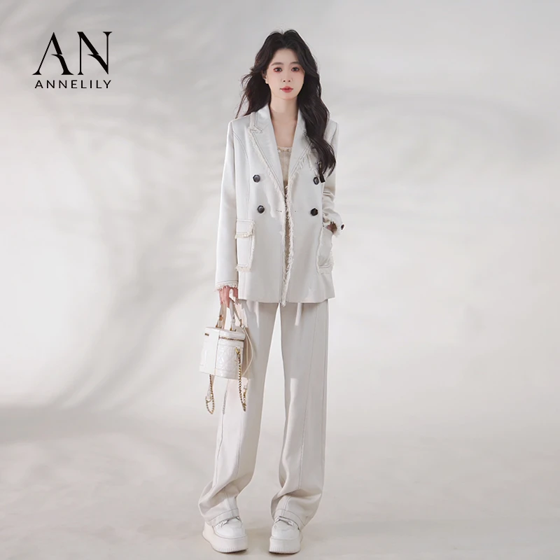ANNELILY安甜甜【言寓】新款设计感休闲百搭西装长裤套装AT2502094