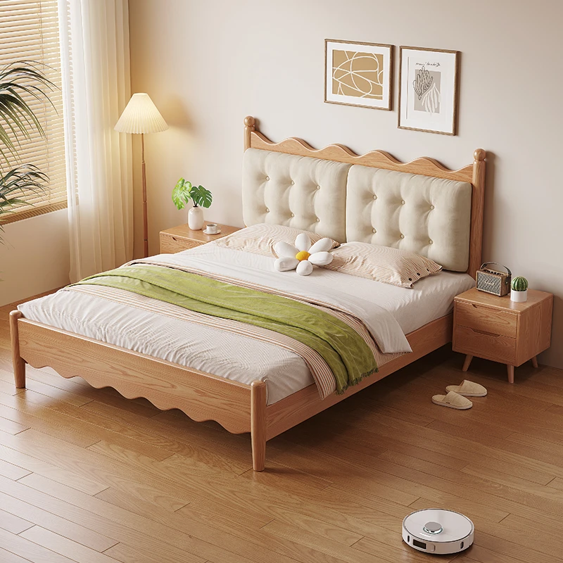 原木风北欧简约实木床双软靠床主卧室双人床家用榫卯大床