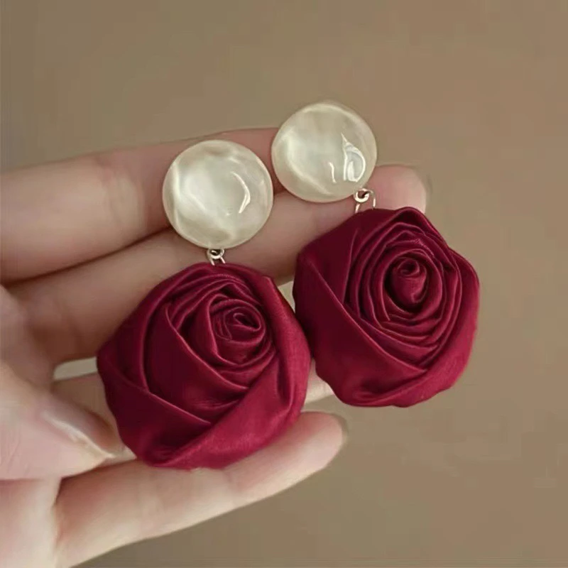 合金耳饰 复古立体玫瑰耳钉女森系小清新耳饰度假风气质耳坠