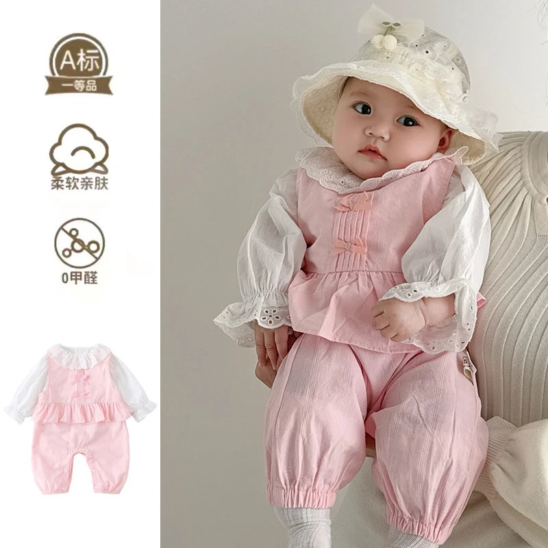 新起点服饰网红婴儿春装连体衣新生儿外出公主爬服女宝宝春秋哈衣