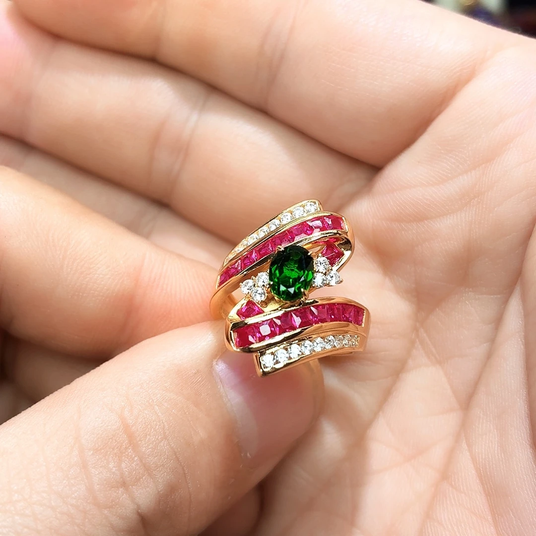 戒指透辉石银S925镶嵌