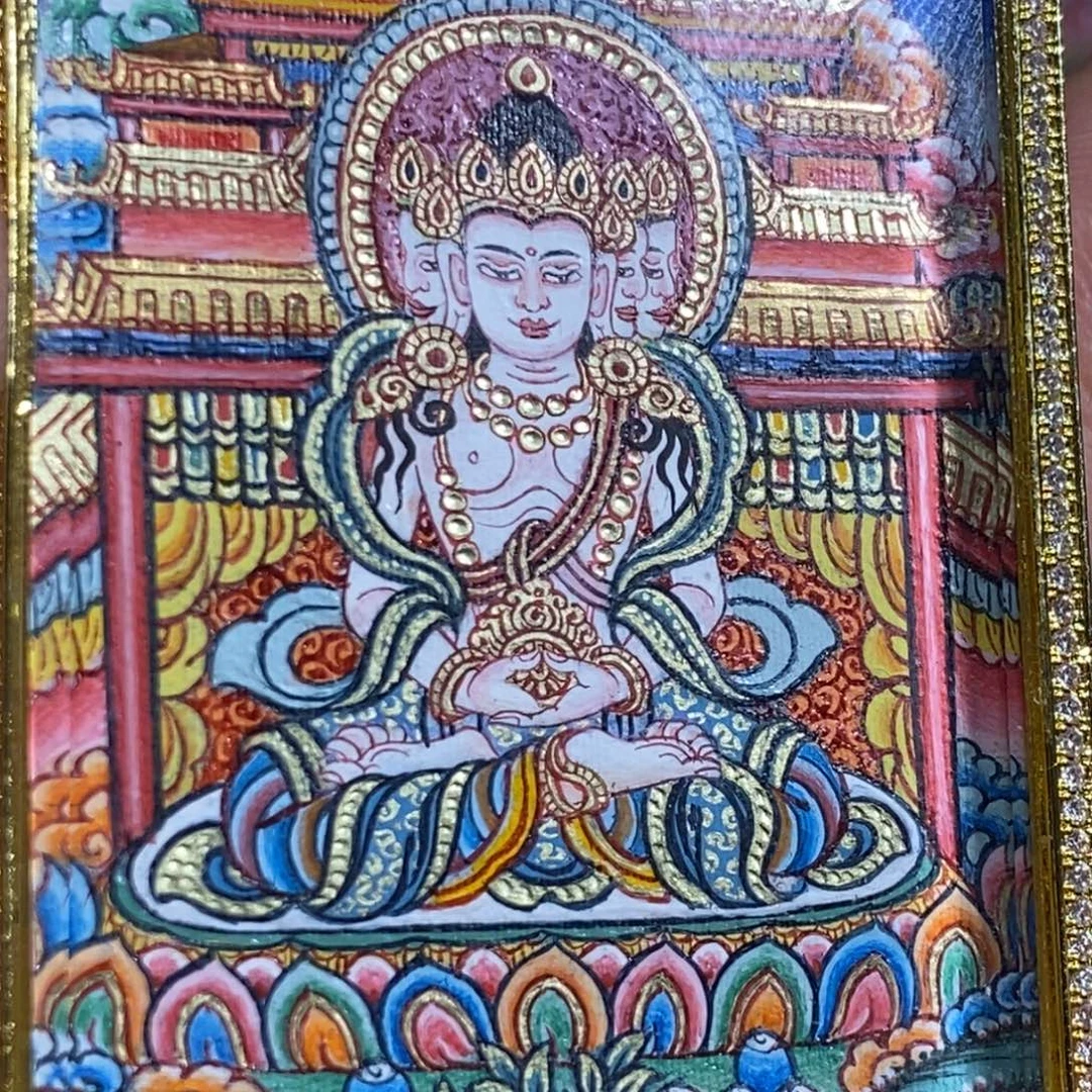 吊坠大日如来《假一罚四，铅笔底稿，真金真矿料绘制》热贡唐卡