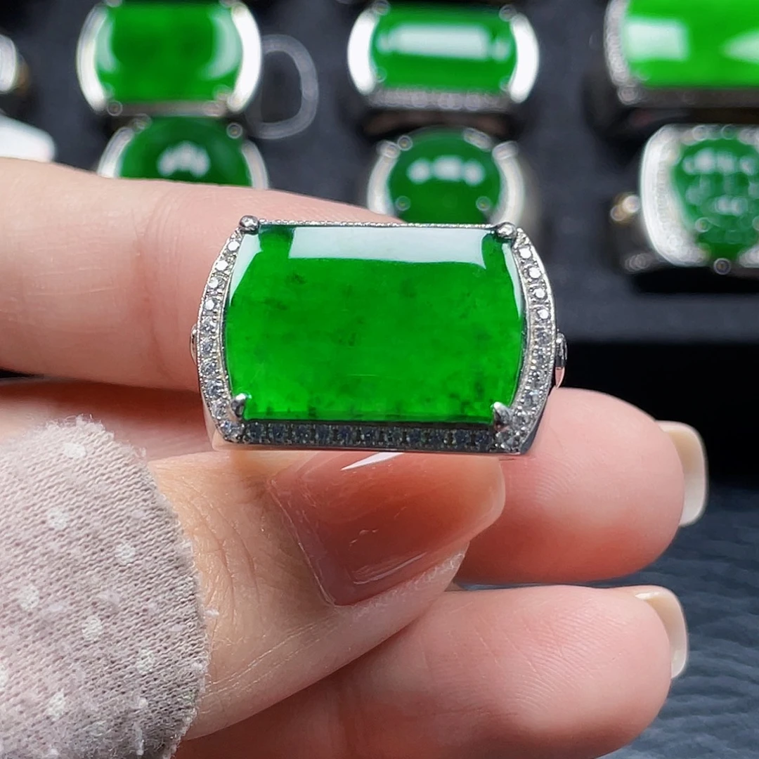 翡翠银S925镶嵌戒指天然A货翡翠没运费险3801