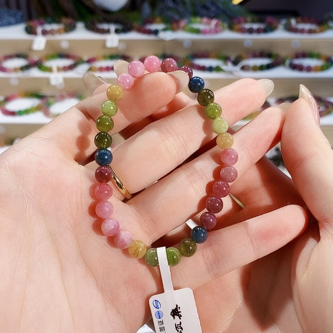 碧玺手链银S925镶嵌G2359素圈颜色微差