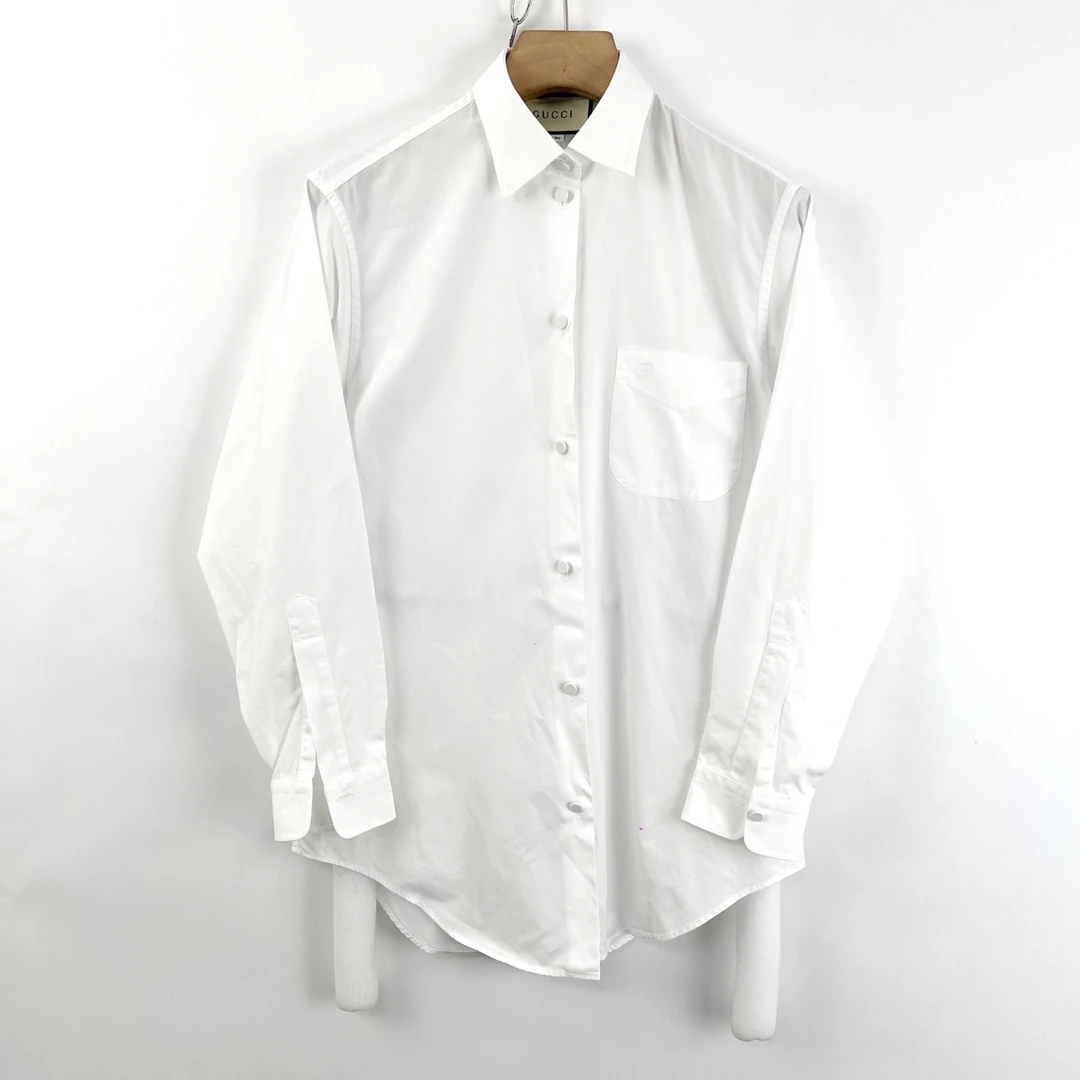 99新 GUCCI/古驰 38码/口袋双g刺绣长袖衬衫/05337