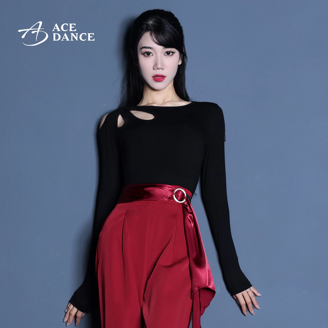 ACEdance拉丁舞摩登舞女练功服单肩镂空棉上衣广场舞艺考服SY294