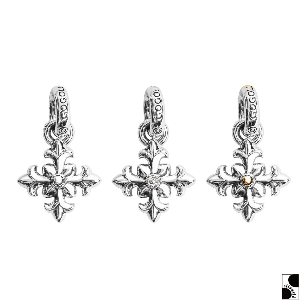 吊坠925银 =silvarie=GOGOLLAM 美式简约鸢尾双十字花纯银吊坠