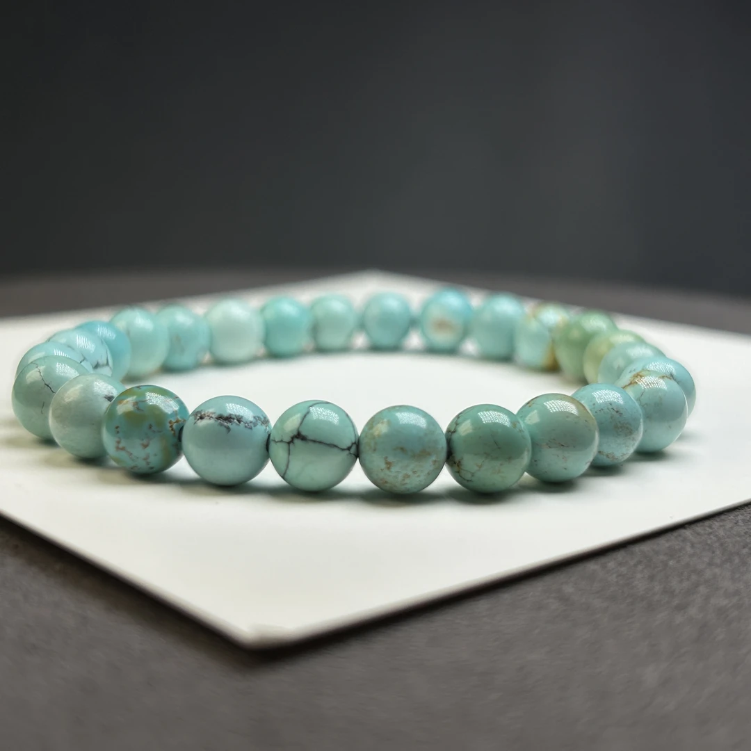 湖北天然原矿高瓷果冻料绿松石圆珠手串尺寸7mm