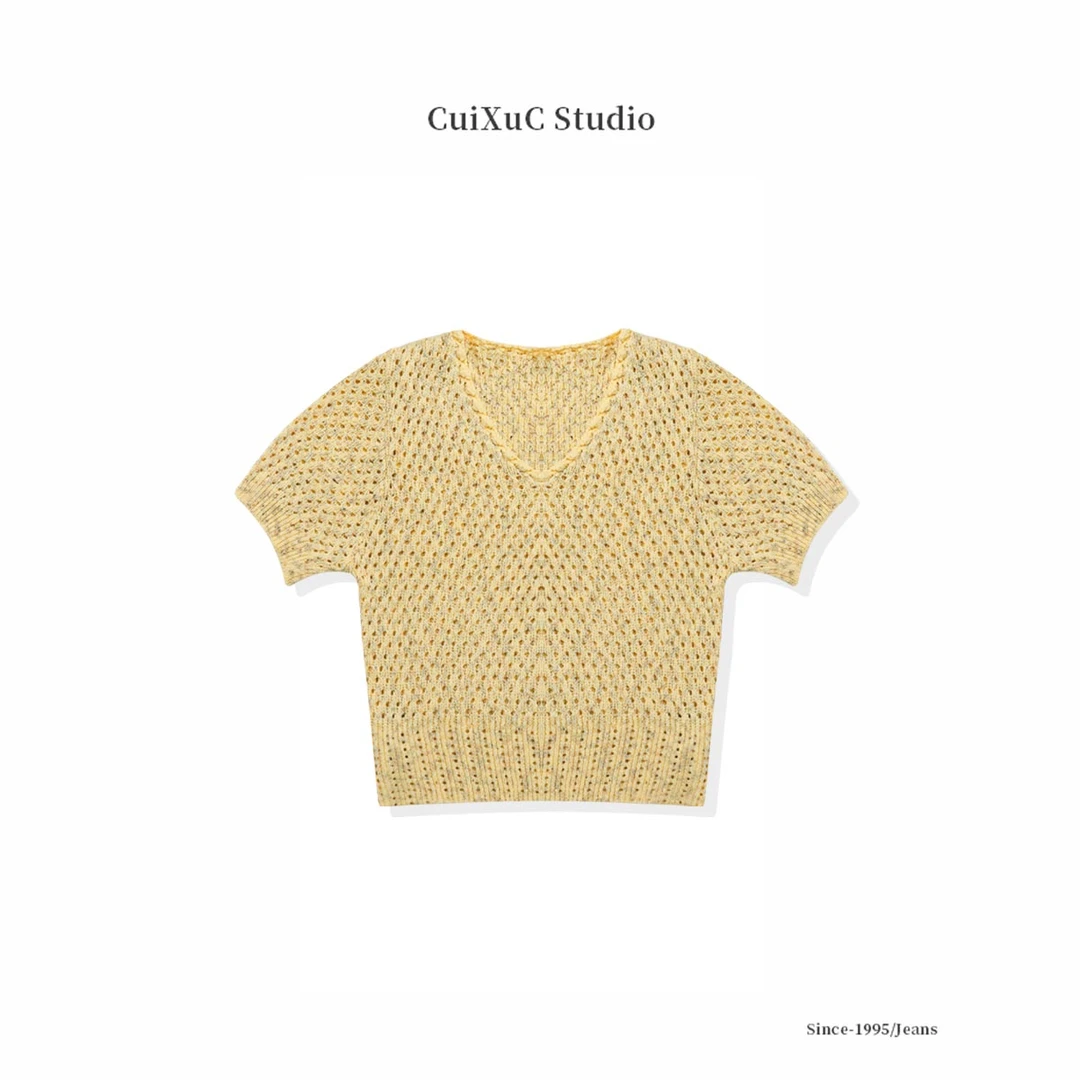减龄手工短袖针织衫女收腰镂春夏短款T恤上衣夏季设计感