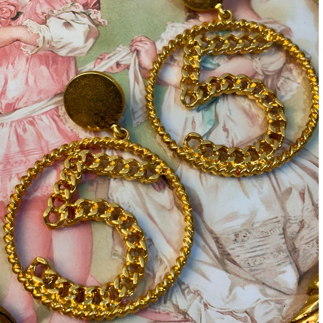 铜合金锆石耳饰 时尚气质复古耳环 法式重工夸张金色饰品素款编织