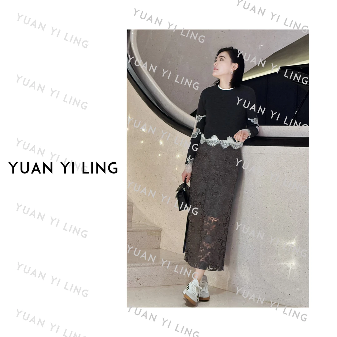 袁艺灵【浪漫序曲 】25秋冬羊毛撞色蕾丝拼接针织打底衫