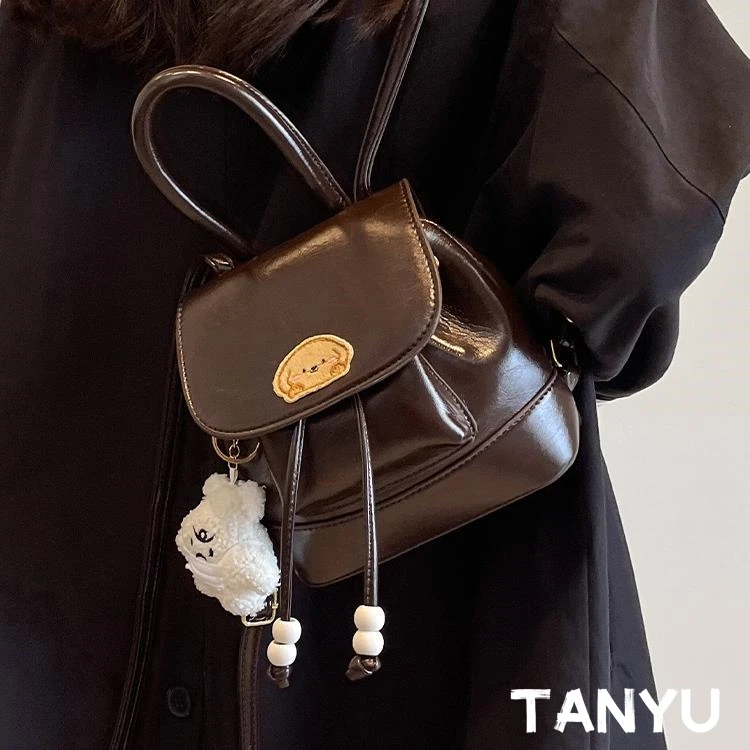 探屿女士包2024新款高级感复古双肩包小众设计时尚潮流大容量背包