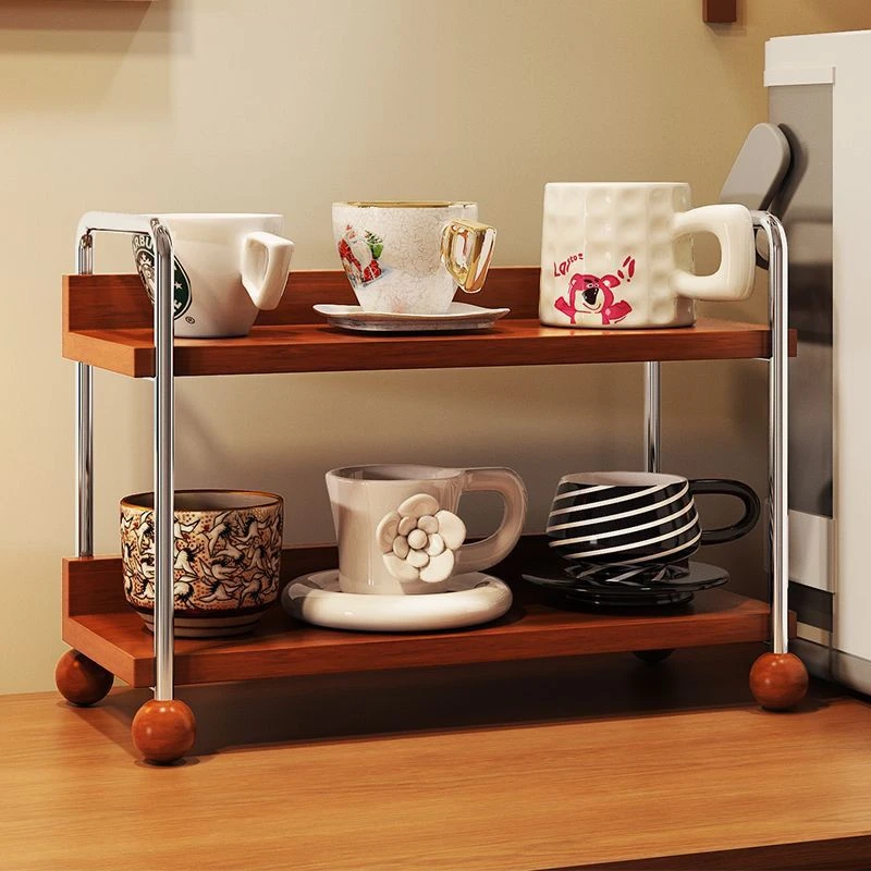 置物架古风收纳架子家用马克杯桌面茶杯办公桌隔层装修工位实木