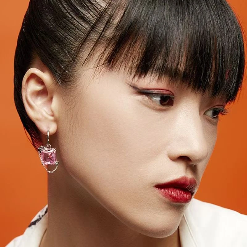 铜合金耳饰 【74】法式粉色锆石甜酷小众少女ins耳饰个性ab款耳环