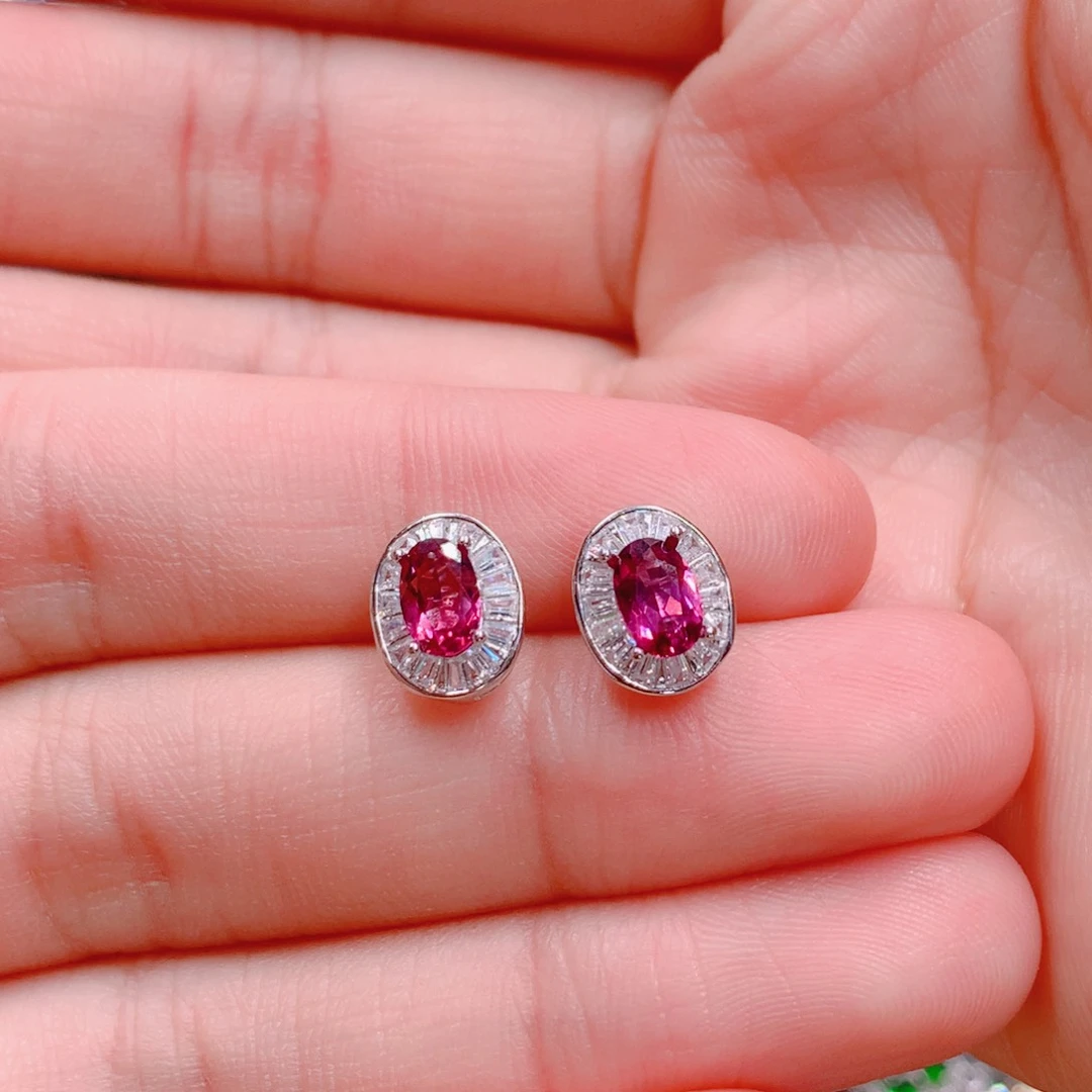 石榴石耳钉银S925镶嵌