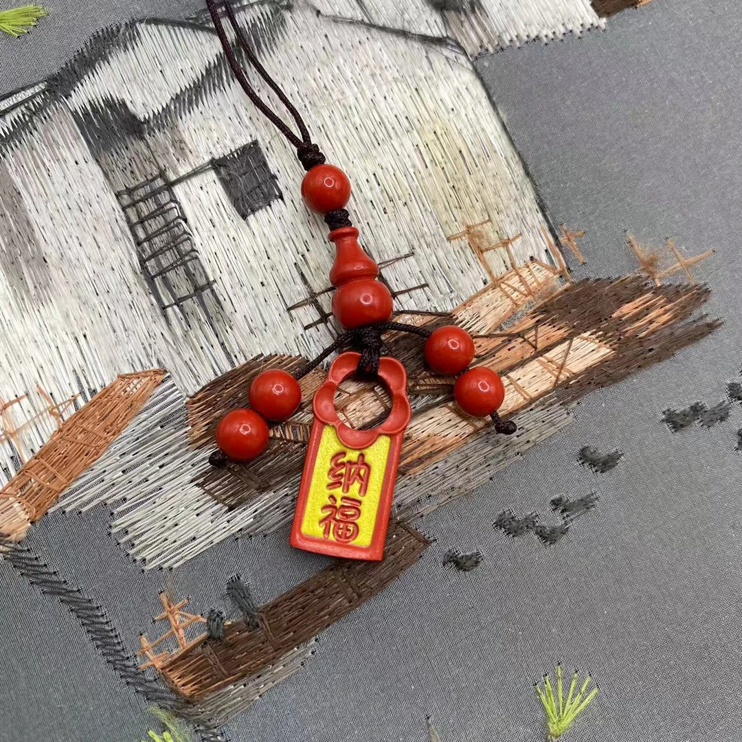 含辰砂工艺品高含量朱砂红砂设计款彩绘手机挂