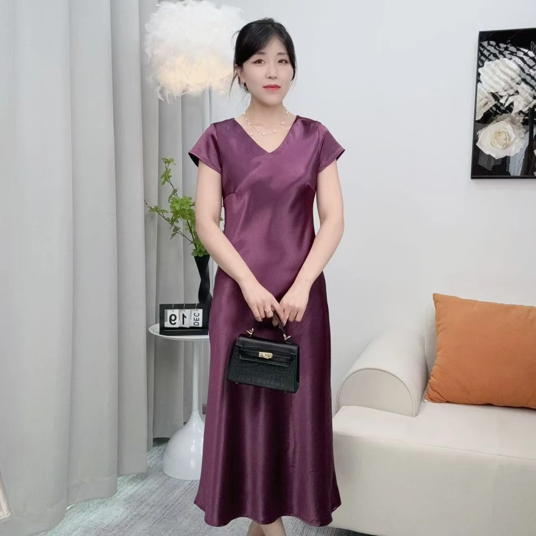 【丫丫专属】小飞袖连衣裙醋酸缎面鱼尾裙45度斜裁显瘦高级