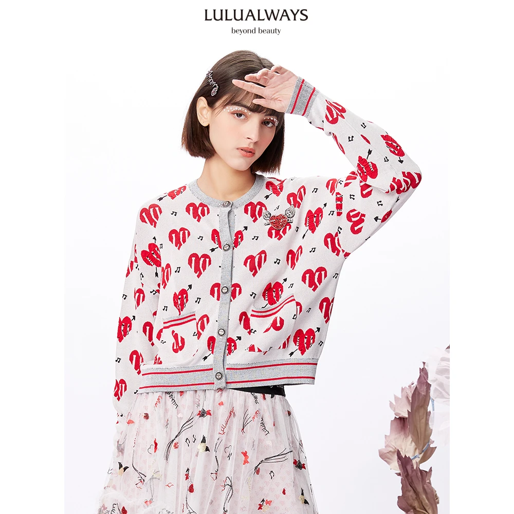 LULUALWAYS甜美百搭法式口袋拼接针织外套