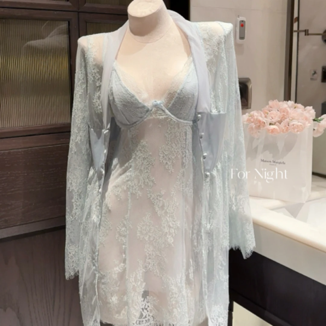 爱丽丝性感仙御长袖睡裙露背夏季网纱蕾丝吊带睡裙居家服女战袍