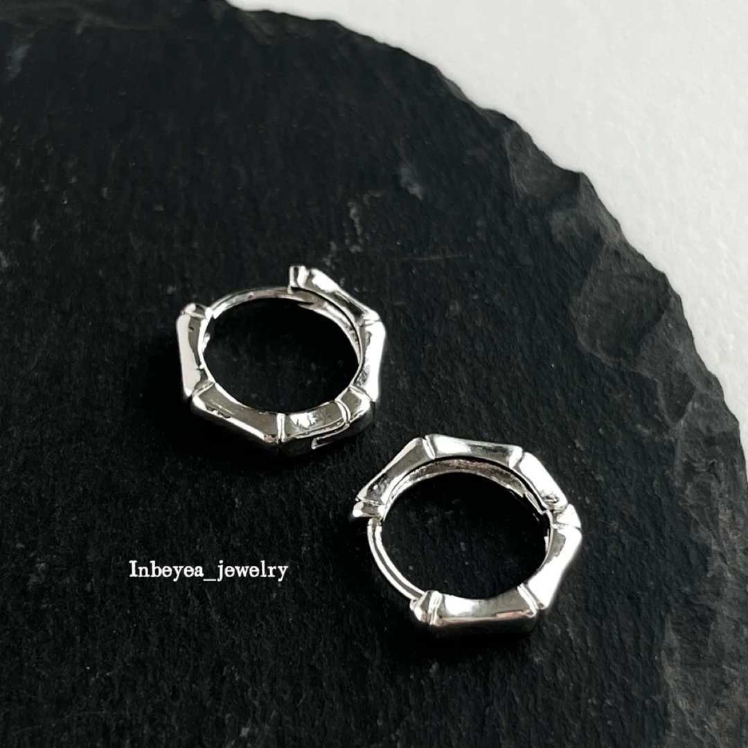 铜合金耳饰 竹节耳扣 银色11mm 17398