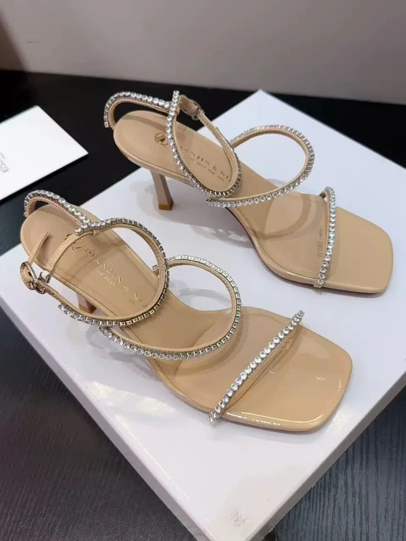 小益女鞋5568-1杏色细跟高跟鞋爆款洋气百搭高级不累脚单鞋凉鞋