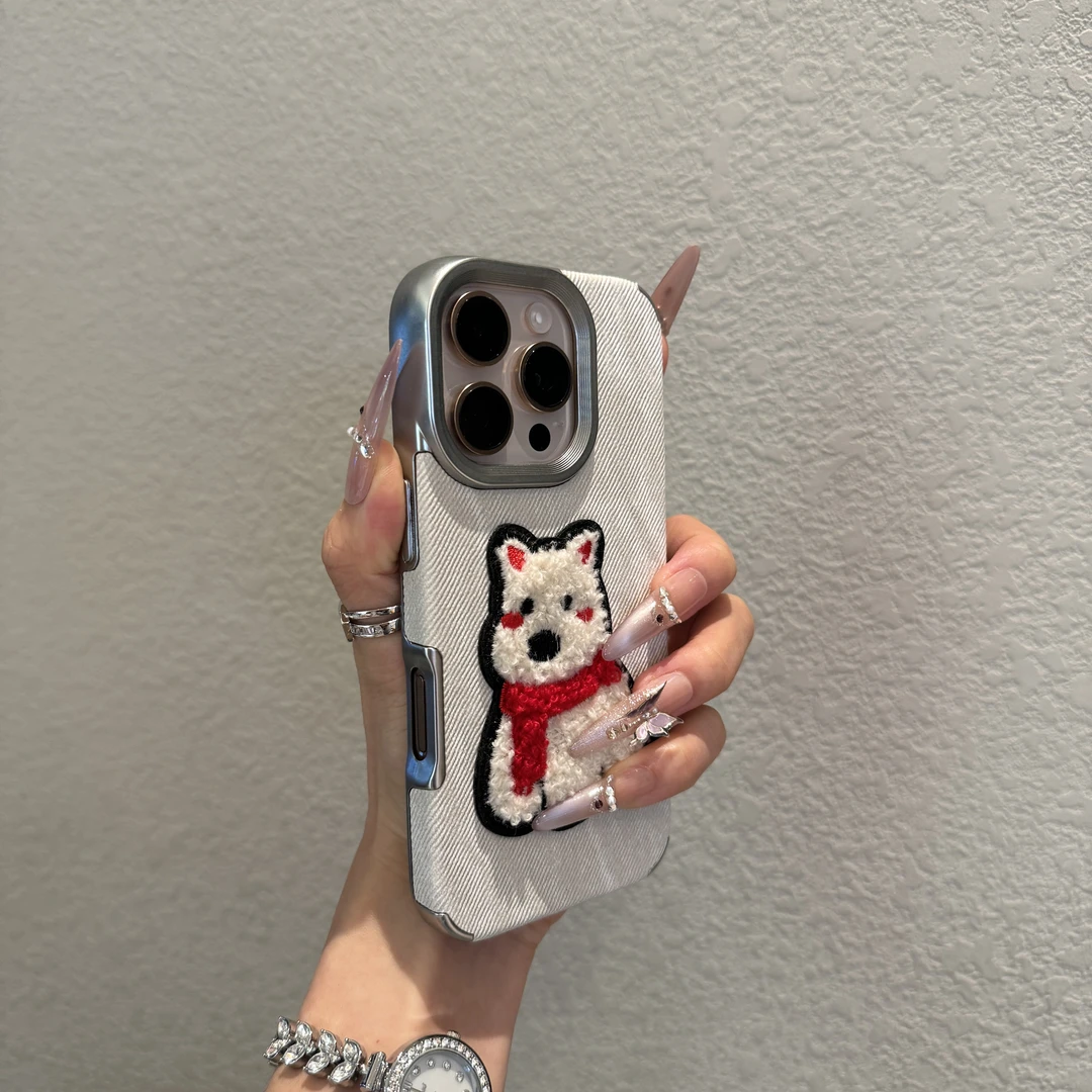 刺绣西高地狗狗适用苹果17promax手机壳iPhone16小众15可爱14立体