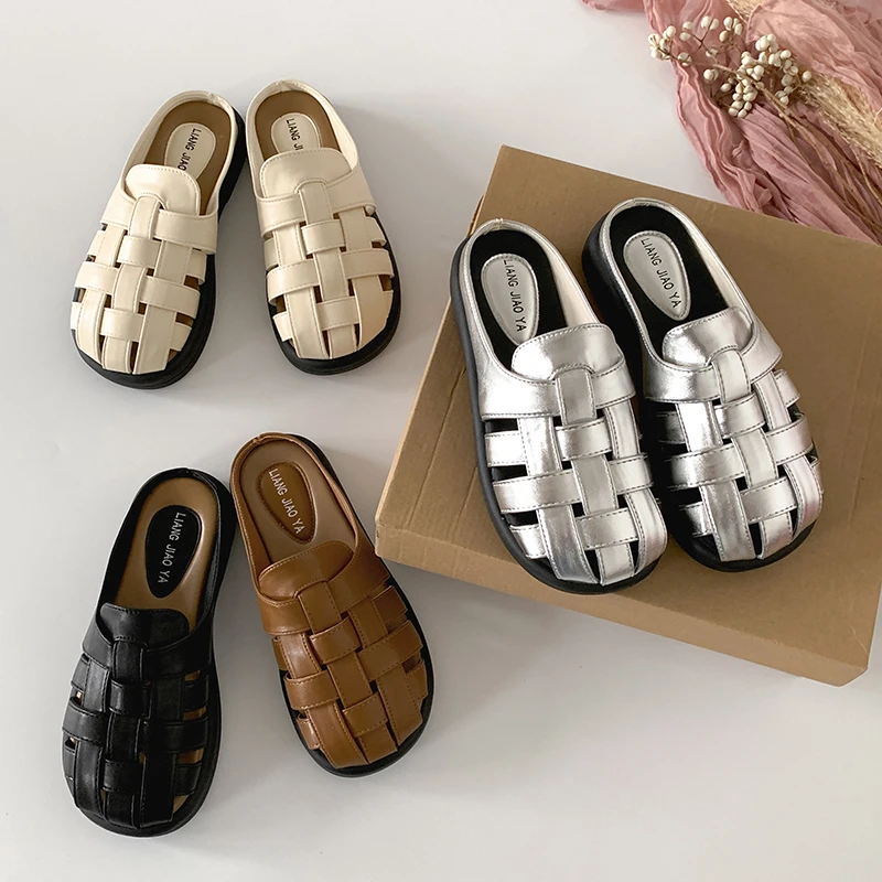 南在南方黑色防滑罗马包头拖鞋女夏外穿2025新款配裙子法式凉拖鞋