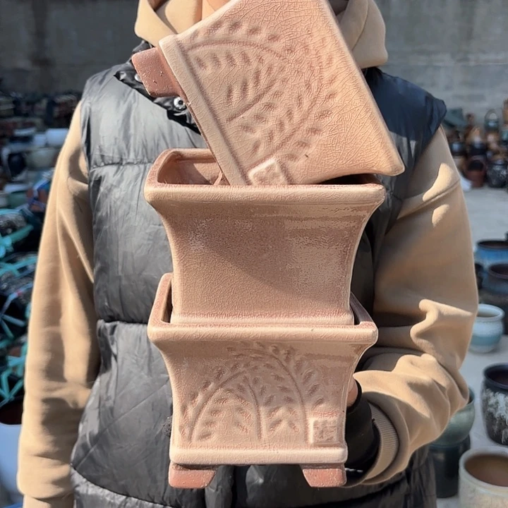 红陶冰裂三个口径15高度12