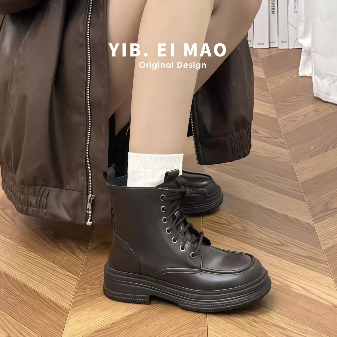 百搭真皮马丁女英伦风新款短靴秋冬小英伦风厚底真皮马丁靴子女