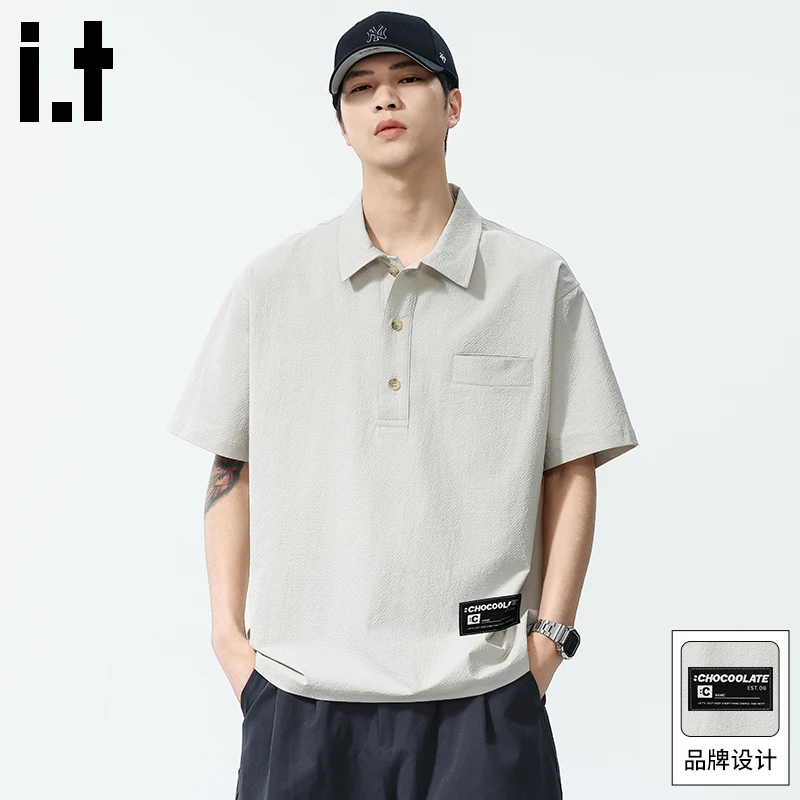 it：CHOCOOLATE美式翻领polo衫短袖男士夏季冰丝薄款休闲T恤上衣男