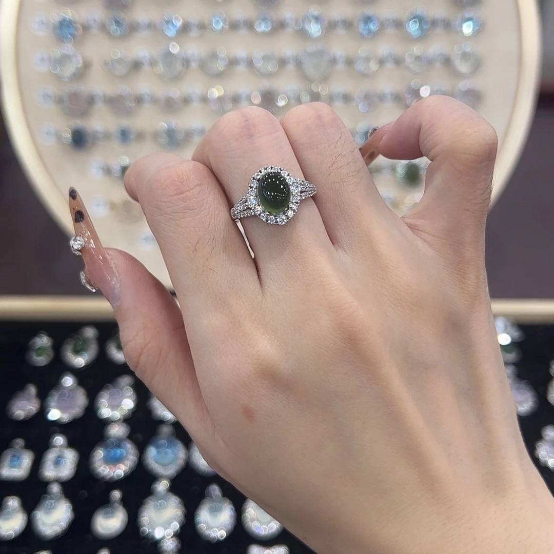 蛇纹石玉银S925镶嵌戒指