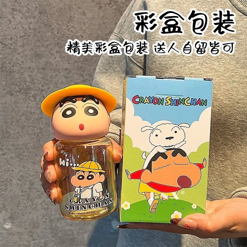 可爱蜡笔小新玻璃杯2025新款水杯高颜值女学生便携小巧耐高温杯子
